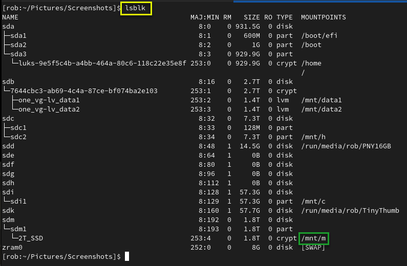  Decrypted volume showing unlocked and mounted at /mnt/m.