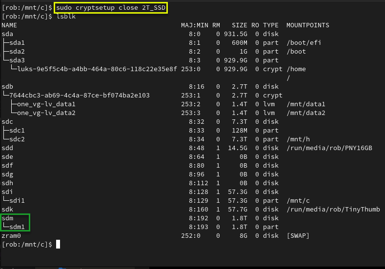  Closing cryptsetup session (Locking it).